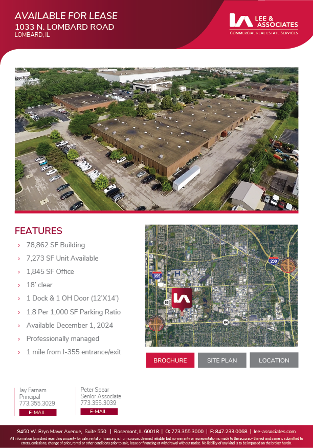 7,273 SF Available in Lombard | Easy Access to I-355 Full Interchange