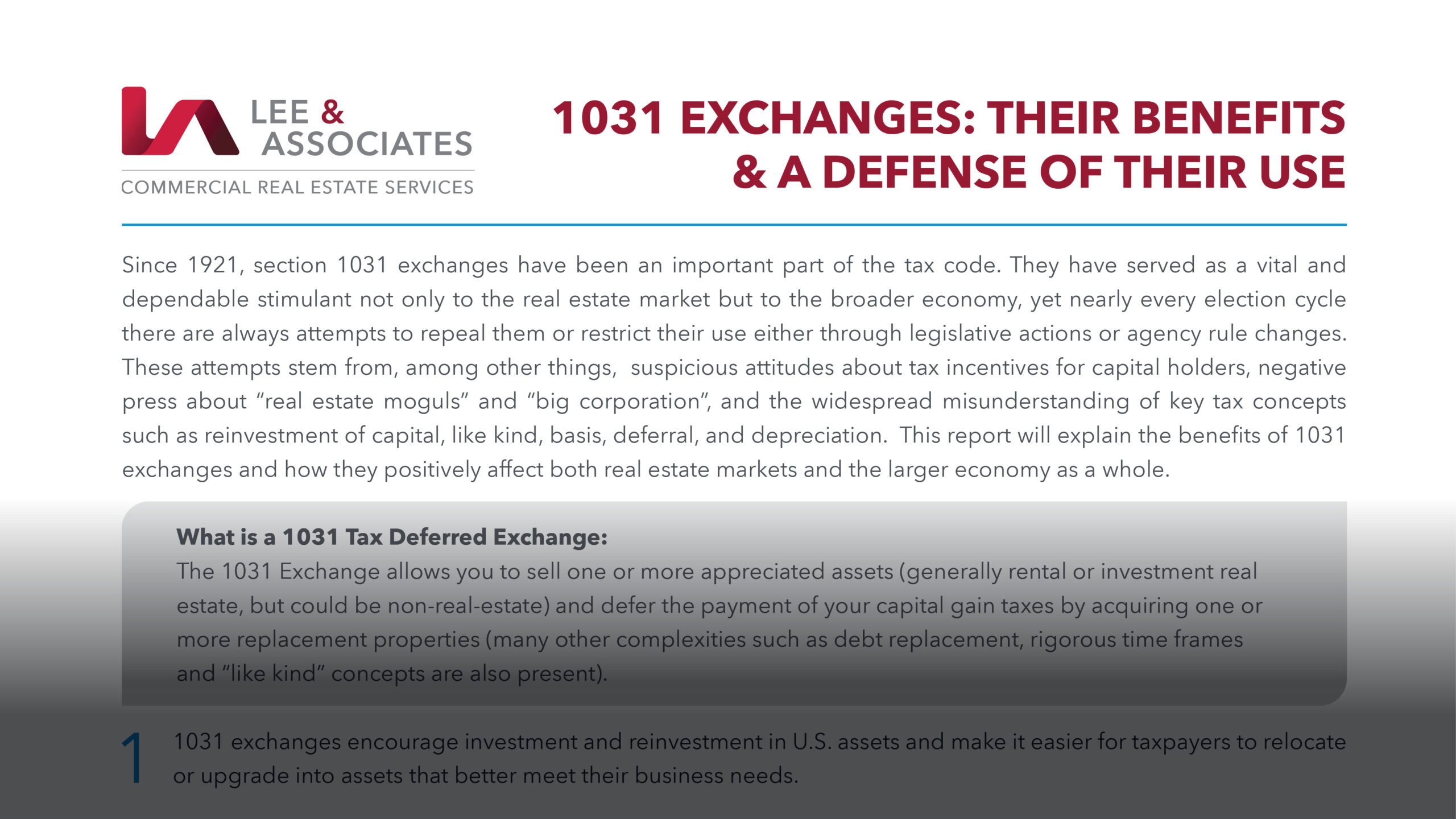 1031 Exchanges Their Benefits A Defense Of Their Use Lee Associates Raleigh Durham