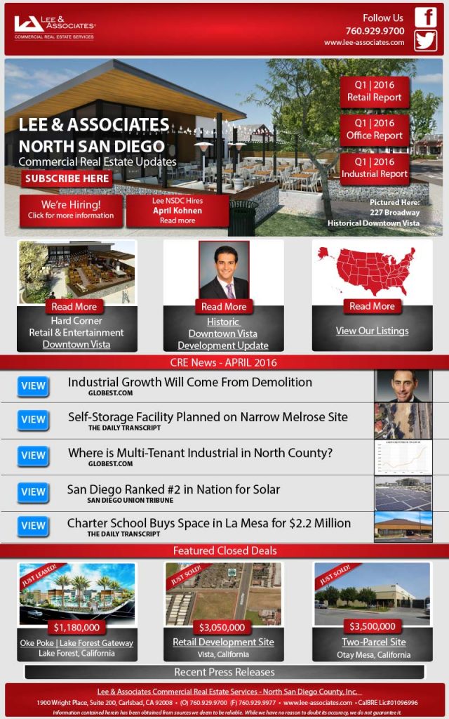 Newsletter April 2016 San Diego North Lee And Associates 2603