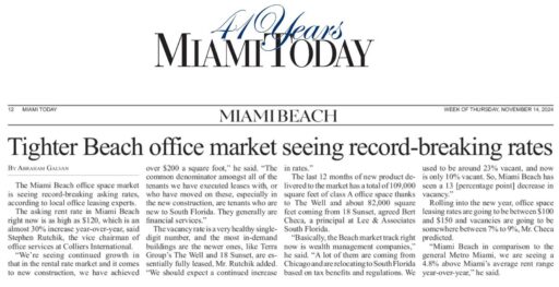 Miami Today Discusses Miami Beach Office Market with Lee & Associates South Florida Principal, Bert Checa